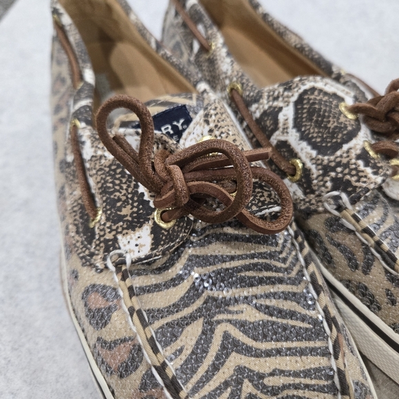 🐢 Sperry Top Sider Sequin Animal Print Boat Shoes Size 9 - Picture 8 of 12
